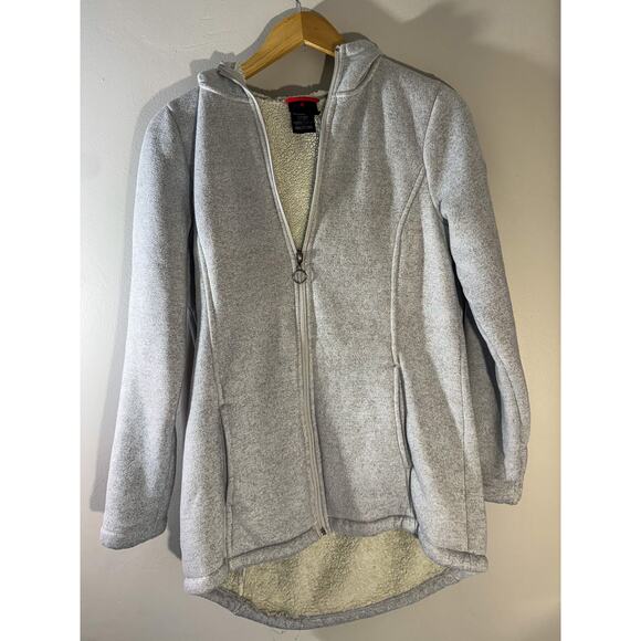 GERRY Gray Sherpa Fleece-Lined Full-Zip Hoodie | Long Duster/Tunic Length (Sz M) - Picture 1 of 7